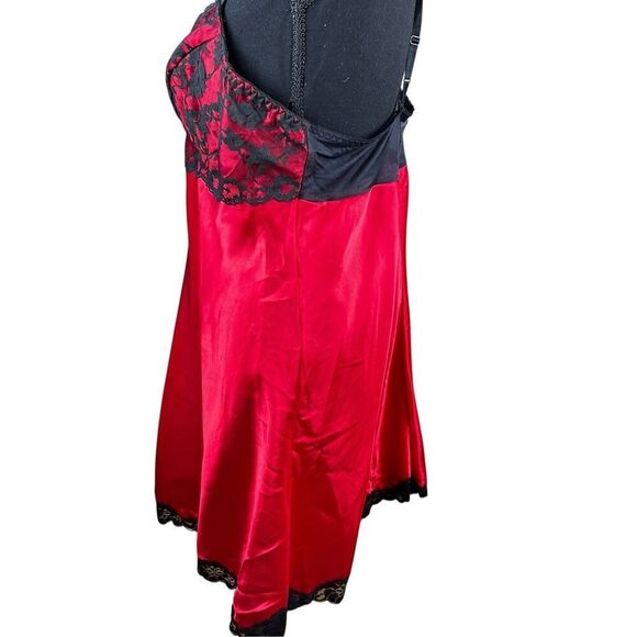 Fredericks of Hollywood vintage Women's 1xl red Chemise black Lace Slip Nighty - Picture 3 of 8